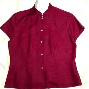 Talbots pure silk blouse with mandarin collar, red, size 10